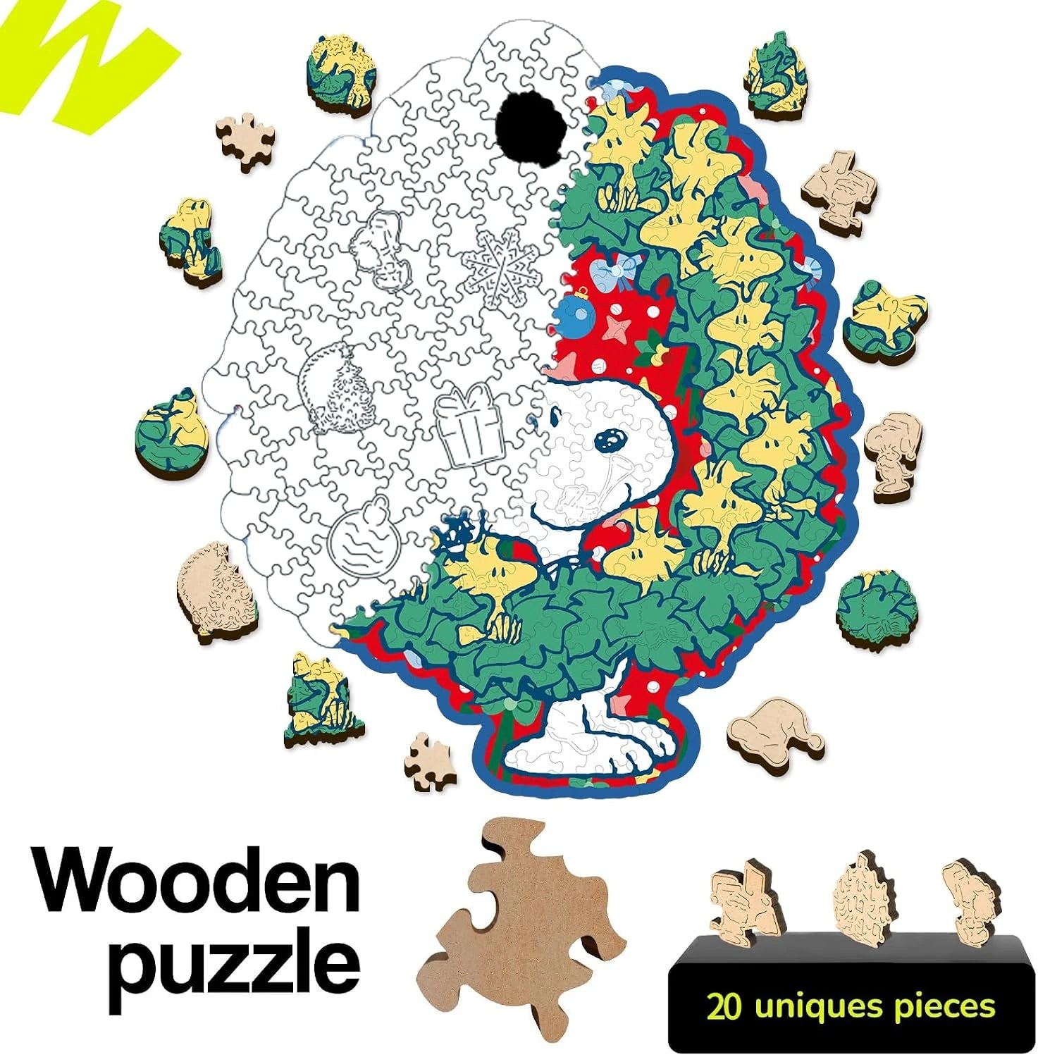 Snoopy Christmas wooden puzzle pieces
